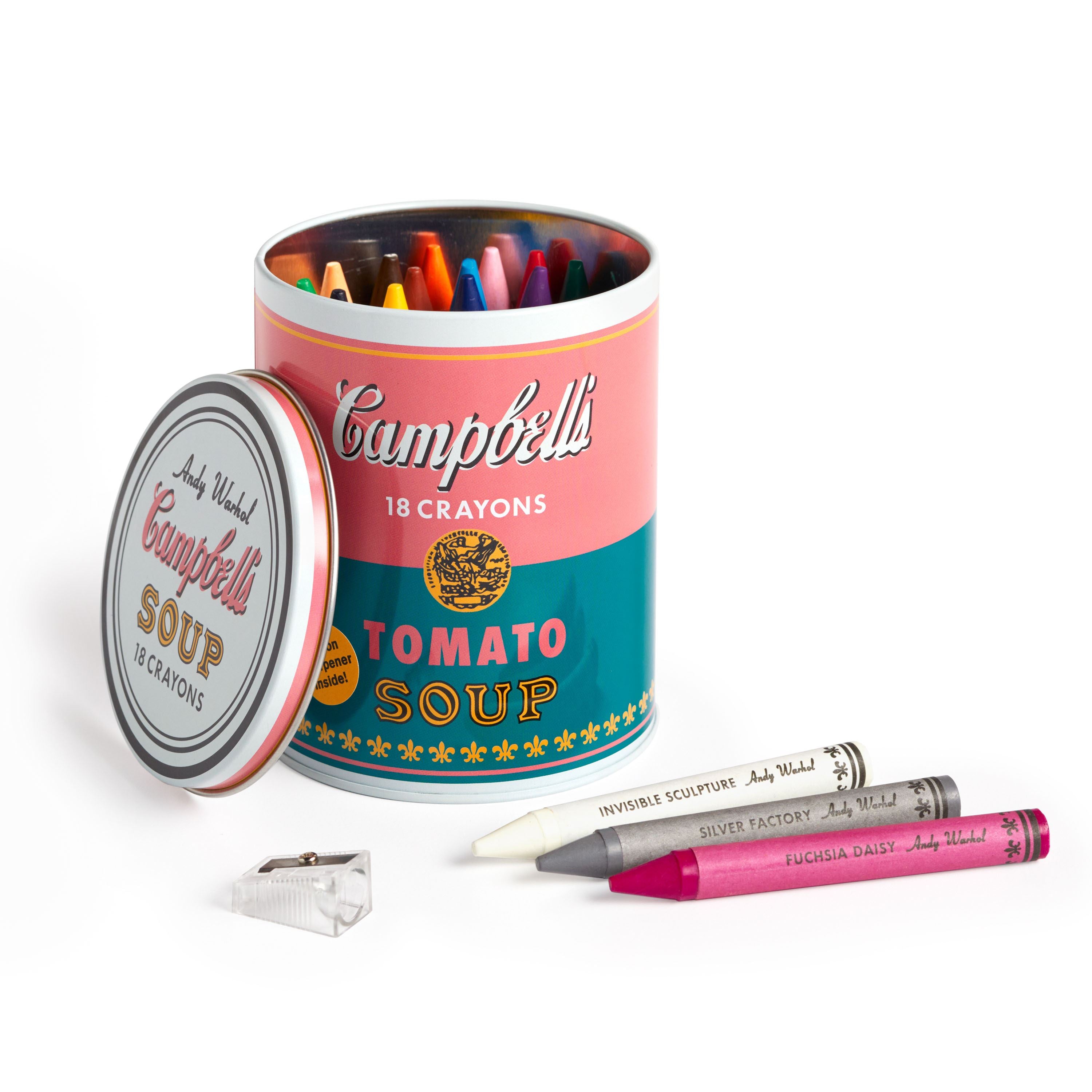 ANDY WARHOL SOUP CAN CRAYONS AND SHARPENER