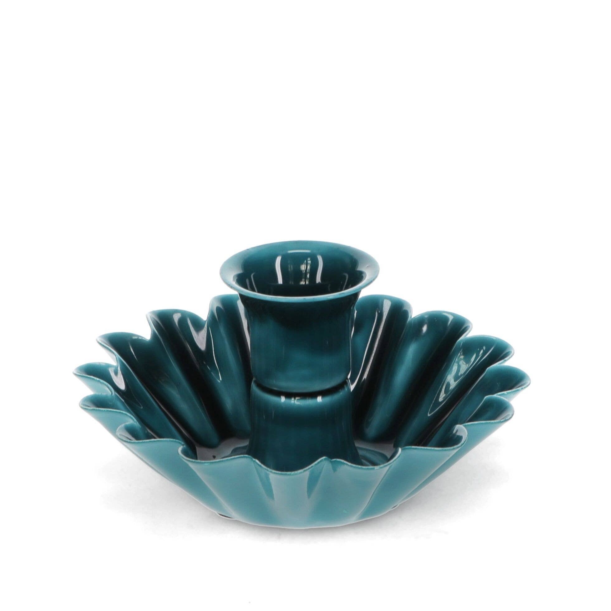 Enamel Cupped Flower Candle Holder - Blue