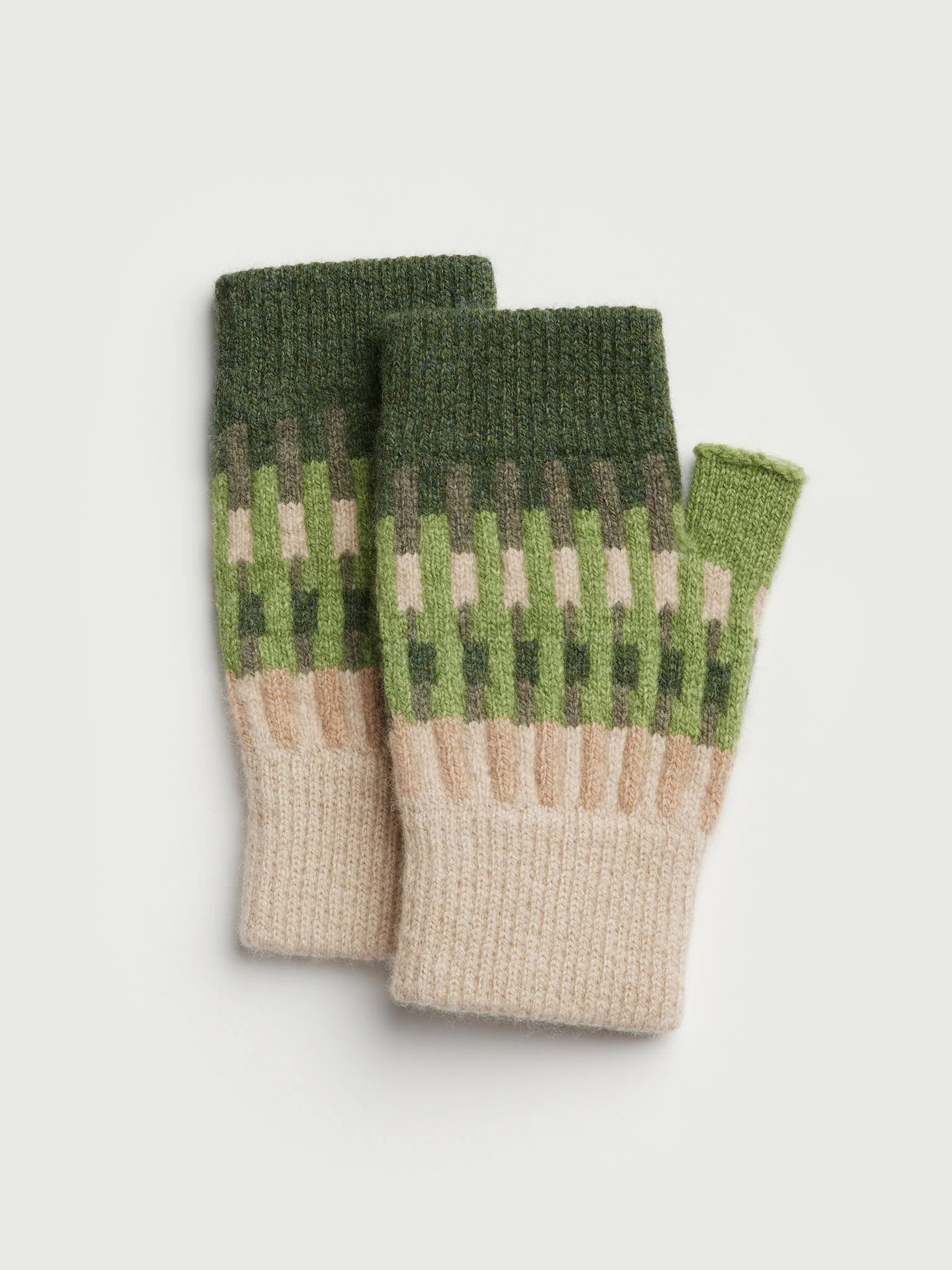 Fingerless Mitten "Harbour"  in Oat, Field Green & Pine