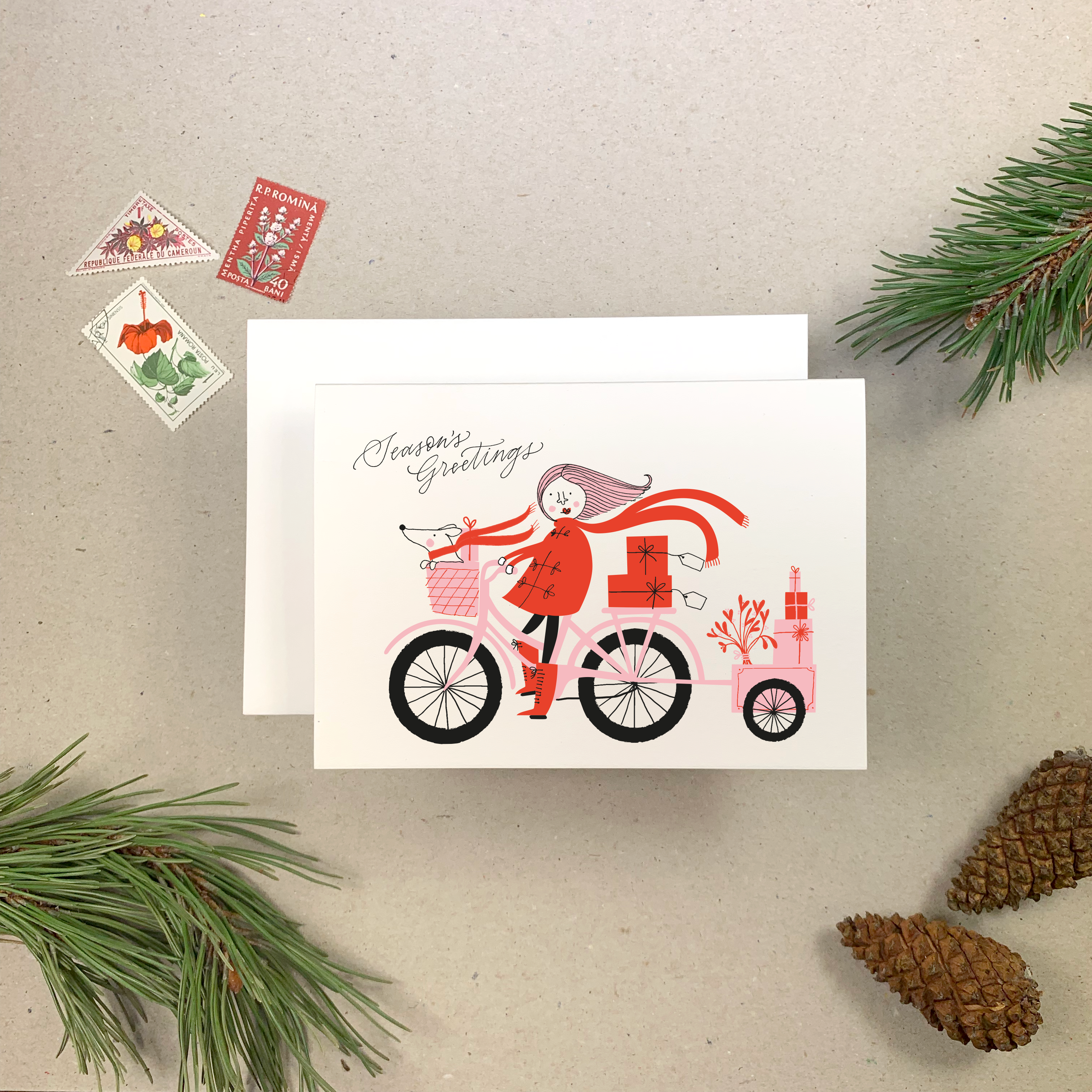 Elf on Bike Christmas Card