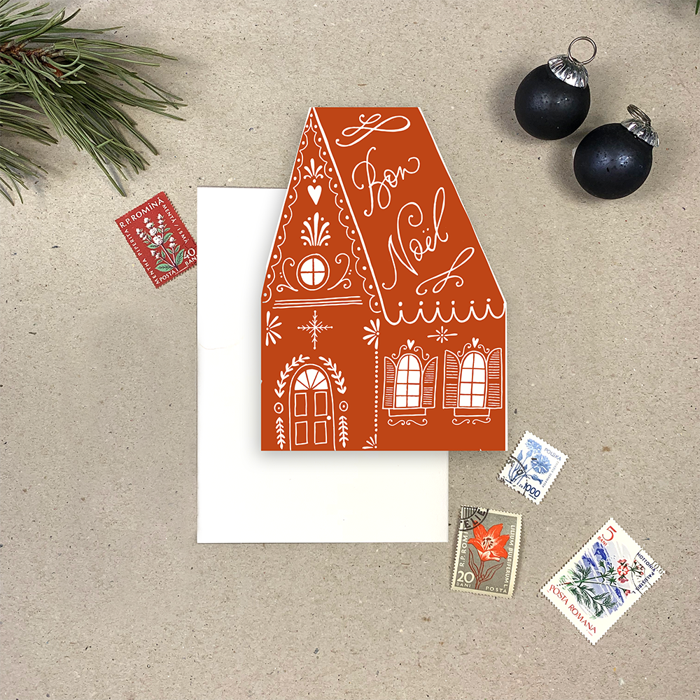 Gingerbread House Die Cut Christmas Card